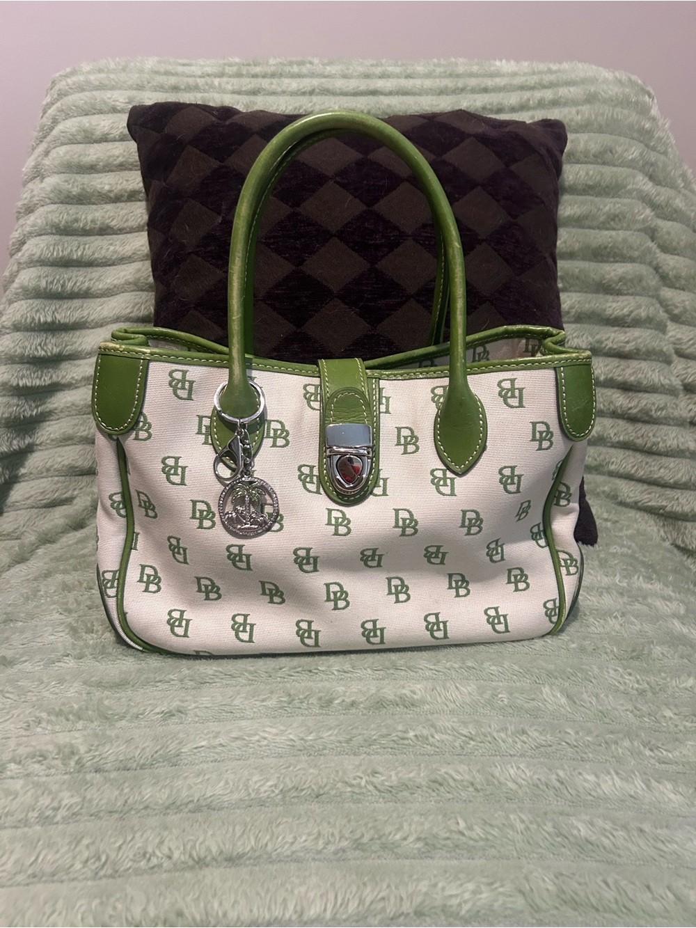 Vintage Dooney & Bourke Green Monogram Canvas Satchel | Summer Preppy Y2K Bag